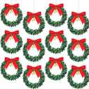 Syhood 12 Pcs Mini Christmas Wreaths with Gold Bells Small Kitchen Xmas Decor Christmas Pine Cabinet Wreaths for Window Door Holiday Indoor Home Decor(Red Bow,5.9 Inch)