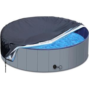 SAFANA 48" Round Dog Pool Cover [Upgrade 420D Thickened] Portable Dog Pet Bath Pool Cover 48 inch, Foldable Round Inflatable Swimming Pool Cover, Drawstring Design Windproof Dustproof Prevent Leaves