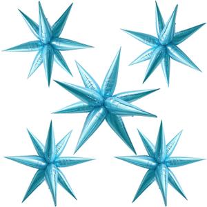 Light Blue Star Balloons Foil Mylar Spike Ballons Giant Frozen Birthday Party Decorations for Baby Shower Gender Reveal Bachelorette Snowflake Pool Beach Fishing Ocean Under the Sea Party Supplies,  Pearlescent Blue