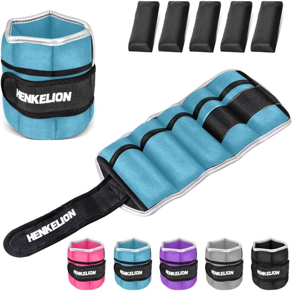 Henkelion 1 Pair 10 Lbs Adjustable Ankle Weights For Women Men Kids, Strength Training Wrist Weights Ankle Weights Set For Gym, Fitness Workout, Running, Lifting Exercise Leg Weights - each 5 Lbs Blue