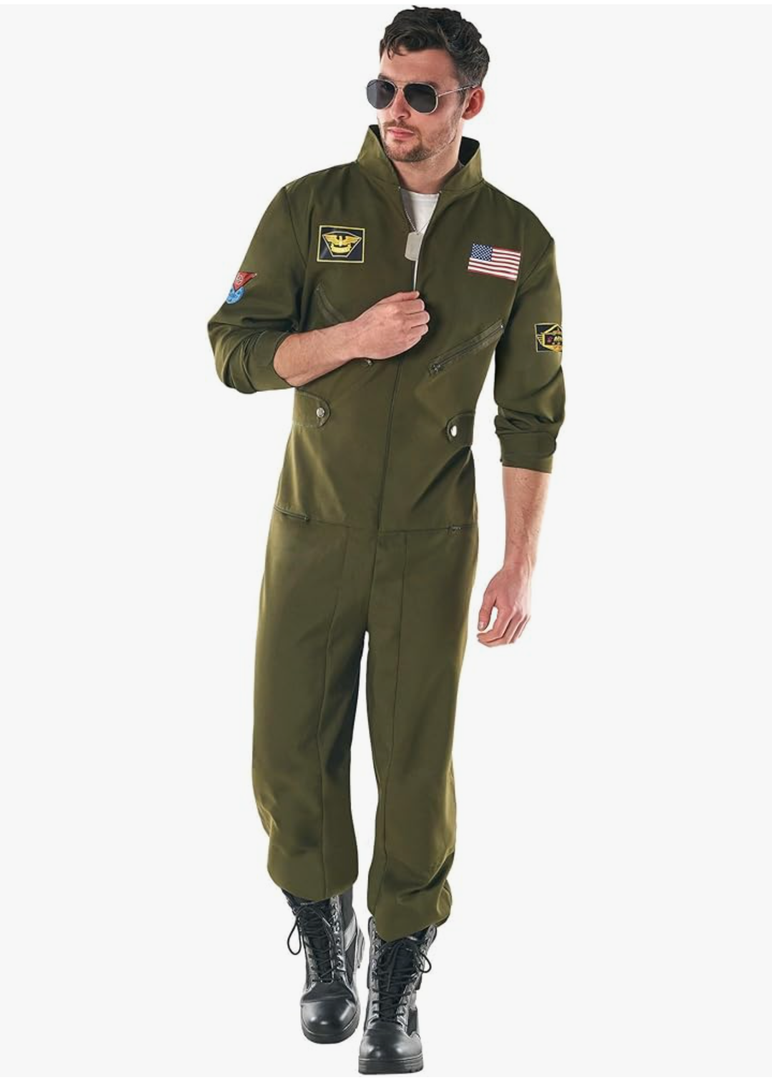 Fun Shack Flight Suit Costume for Men, Air Force Jumpsuit, Mens Fighter Pilot Outfit, Aviation Costume for Adults, L