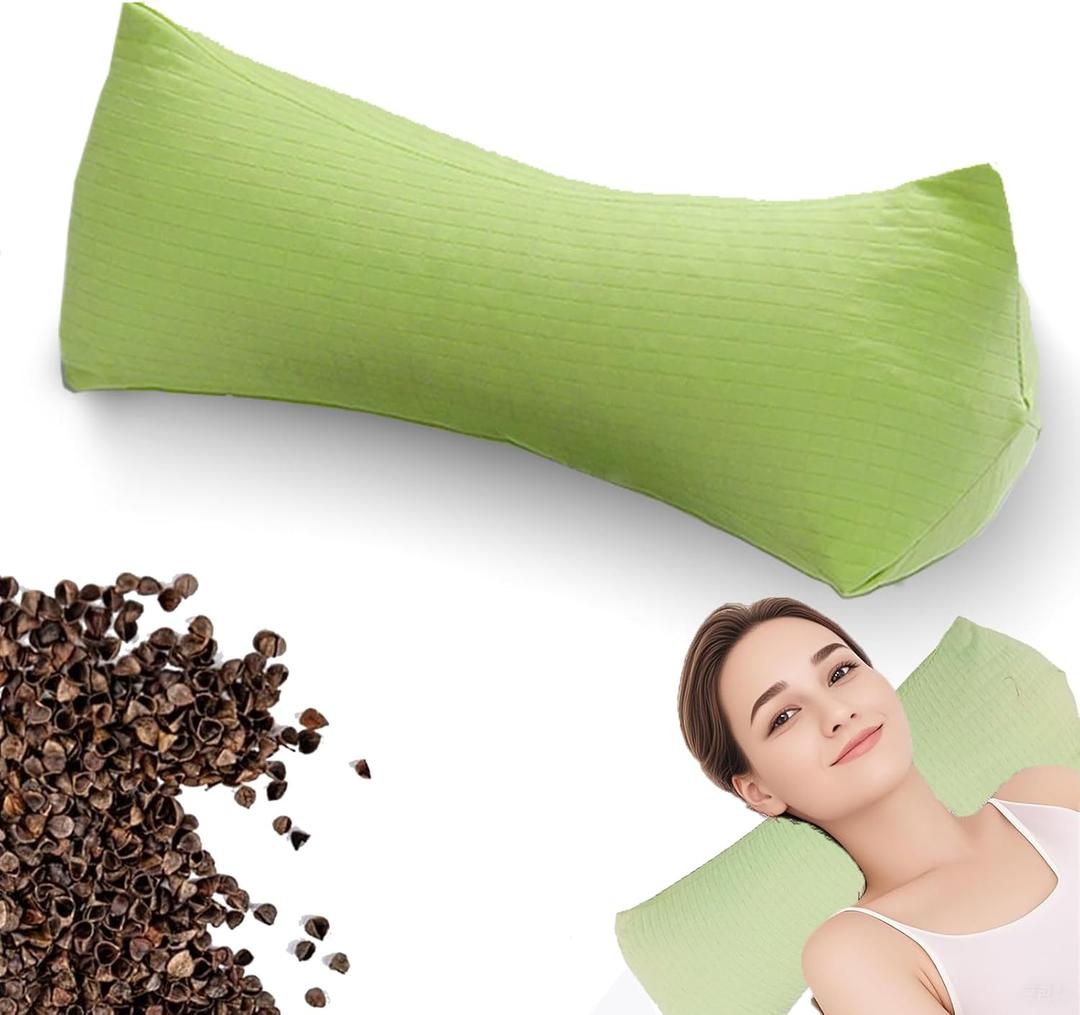 Buckwheat Neck & Cervical Pillows, Buckwheat Hulls Adjustable Roll Pillow, with Inner Liner Cervical Bolsters, Office Waist Support & Lunch Break for Pain Relief for Sleeping (Green)