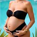 OYOANGLE Women's Maternity Bikini Set Pregnancy Bandeau Swimsuits Two Piece High Cut Strapless Bathing Suits, Black (L)