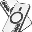 Magnetic for Samsung Galaxy S21 Case,Electroplated Edge Clear Back Slim Protective Phone Case with Camera Protection,Compatible with MagSafe,Black Edge