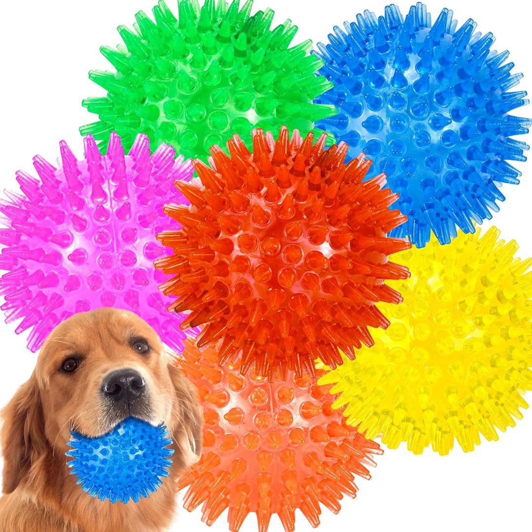 LECHONG 6-Pack 3.5” Squeaky Dog Balls, Durable Soft Spiky Chew Rubber Fetch Toy Balls for Large Medium Aggressive Chewers Teeth Cleaning Chewing Playing Training & Boredom Buster Indoors Outdoors