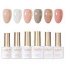 GAOY Jelly White Pink Gel Nail Polish Set, 6 Transparent Colors Sheer Nude Brown, Soak Off UV Light Cure Gel Polish Kit for Nail Art DIY at Home