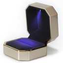 Luxury Ring Box, Square Velvet Wedding Ring Case Jewelry Gift Box with LED Light for Proposal Engagement Wedding, Gold