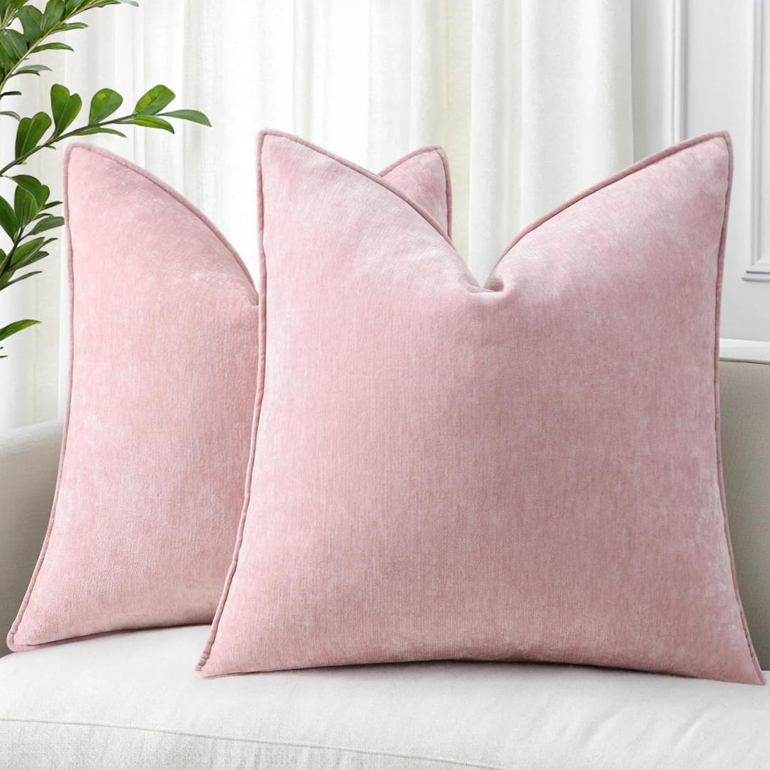decorUhome Summer Couch Throw Pillow Covers 20x20 Set of 2, Decorative Soft Velvet Modern Cozy Chenille Pillow Cases with Elegant Design for Sofa Bed Living Room Home Decor, Blush Pink