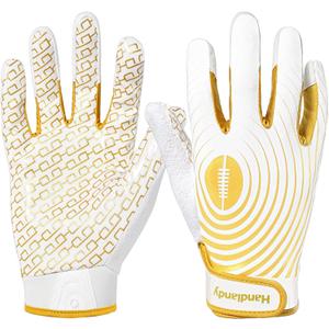 Mens Football Gloves Wide Receiver Gloves Youth Sticky Receiver Gloves Mens Receiving Gloves Best Gifts (Adult L, White and Gold)