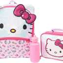 AI ACCESSORY INNOVATIONS Hello Kitty Girls 4 Piece Backpack Set, Iridescent Flip Sequin 16" School Bag with 3D Features, Front Zip Pocket, Pink & White