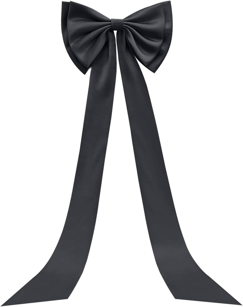 Large Satin Bow for Backdrop, Giant Bow Ribbon Tie for Themed Room Wall Decor Ornaments Door Wedding Engagement Bachelorette Shower Bridal Christmas Tree Decoration (Black, 15x59 Inches)