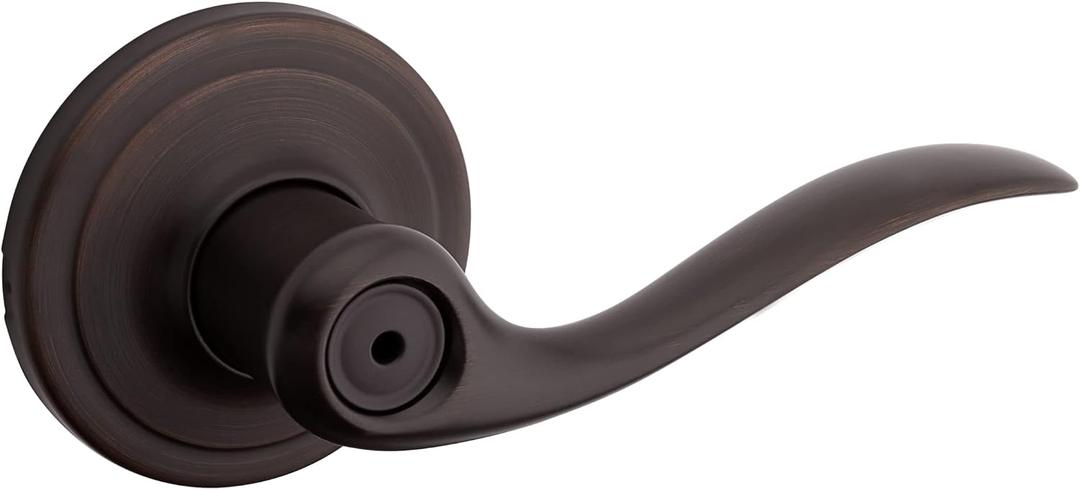 Kwikset Tustin Interior Privacy Door Handle with Lock, Door Lever For Bathroom and Bedroom, Venetian Bronze Reversible Keyless Turn Lock, with Microban Protection