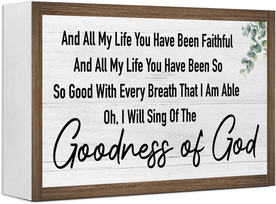 Ruvoty Goodness of God Bible Verse Wooden Box Sign Desk Wall Decor,Rustic Scripture Wood Block Plaque Sign for Christian Farmhouse Home Office Shelf Tabletop Wall Decor