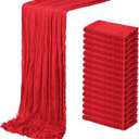 16 Pack Red Cheesecloth Table Runner 20 x 120 inch Gauze Table Runners 10 FT Long,Semi Sheer Boho Cheese Cloth Fabric Table Runner Bulk for Party,Wedding,Baby Shower,Bridal Shower Decoration