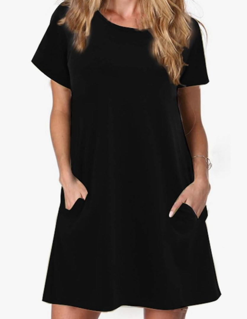 Alaster Women’s Casual Summer T Shirt Dress Loose Short Sleeve Tunic Dress with Pocket for Women M