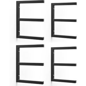 4 Pack Wood Organizer and Lumber Storage Rack Wall Mount, Heavy Duty Wood Storage Organizer Racks with 3-Level System for Garage, Workshop, Basement, Holds Up 220 LBS Per Level (Black)