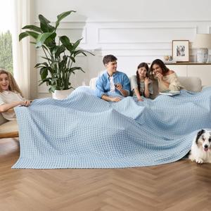 Bedsure Cooling Cotton Waffle Oversized King Blanket - Lightweight Breathable Rayon Derived from Bamboo for Hot Sleepers, Luxury Throws for Bed and Sofa, Light Blue, 120x96 Inches