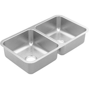 Moen Prep 20-Gauge Stainless Steel Undermount 32.38" x 18.13" x 7" Double Bowl Kitchen Sink, GS20264