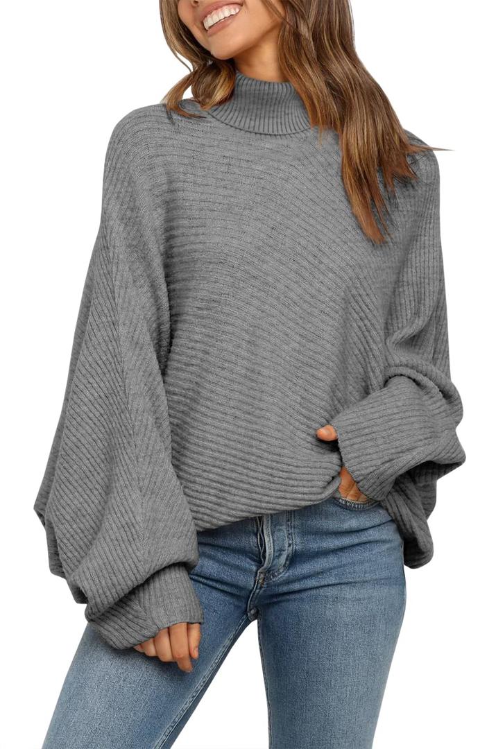 Mafulus Womens Oversized Turtleneck Sweater Slouchy Fall Winter Jumper Tops (Gray)