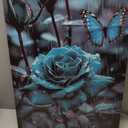 Rose Wall Art Framed Teal Rose Painting Turquoise Blue Flower Prints Butterfly Picture for Kitchen Decor (Floral - 2,16x24 inch, 40x60cm)