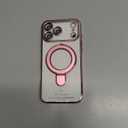 LXK Magnetic Invisible Stand for iPhone 17 Pro Max Case 6.9" Compatible with MagSafe, Military-Grade Protection, with Camera Protector, Clear Scratch-Resistant Back Cover for 17 ProMax, Pink