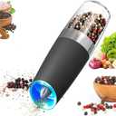 One Hand Automatic Operation, Stainless Steel Black,Gravity Electric Salt and Pepper Grinder Mill with Blue LED Light.Battery Powered Pepper Mill, Adjustable Coarseness,need 6 AAA batteries