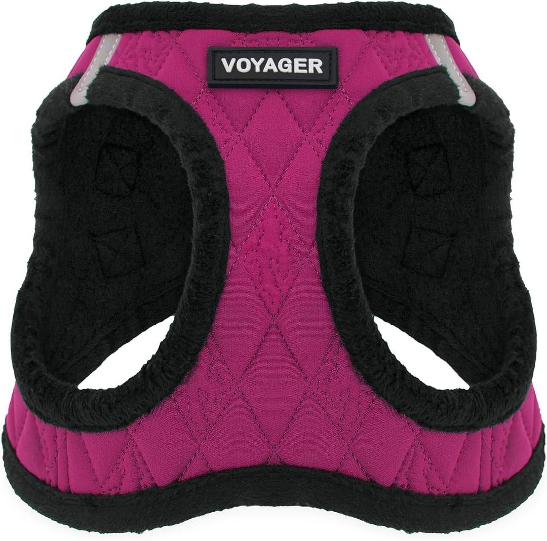 Best Pet Supplies - All Weather Mesh/Plush, Reflective, No Pull Harness for Small, Medium Dogs, Cats - Secure with Hook & Loop Fastener, Buckle, Double D-Rings - Red Rose Plush, XL (XL (Chest: 20.5 - 23"))