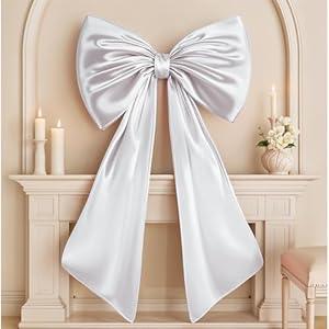 Froova Huge Bow Decor Big White Large Coquette Bow for Backdrop Wedding Bride Birthday Decorations for Girls Women, Giant Satin Ribbon Tie Hanging Gift Coquette Wall Decor (Internal Stability Layer)