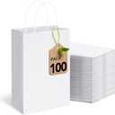 MESHA Paper Gift Bags 5.25x3.75x8 White Small Paper Bags with Handles Bulk,100 Pcs Kraft Paper Bag for Small Business,Birthday Wedding Party Favor Bag,Paper Shopping Bag