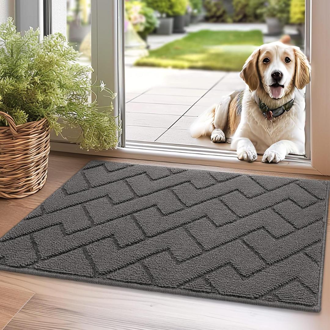 hicorfe Dirt Trapper Indoor Doormat,20"x31.5" Welcome Door mat,Non Slip Backing Washable Door Mats,Absorbent and Resistant Low-Profile Entrance Inside Floor Mat for Front Back Door and Entryway (Grey)