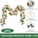MAKHOT 2 Pcs Pink 6.6Ft Artificial Eucalyptus Flower Garland with Fake Rose Flower Vine Seeded Eucalyptus Leaves Greenery Garland for Wedding Table Backdrop Party Centerpiece Room Decor (Pink)