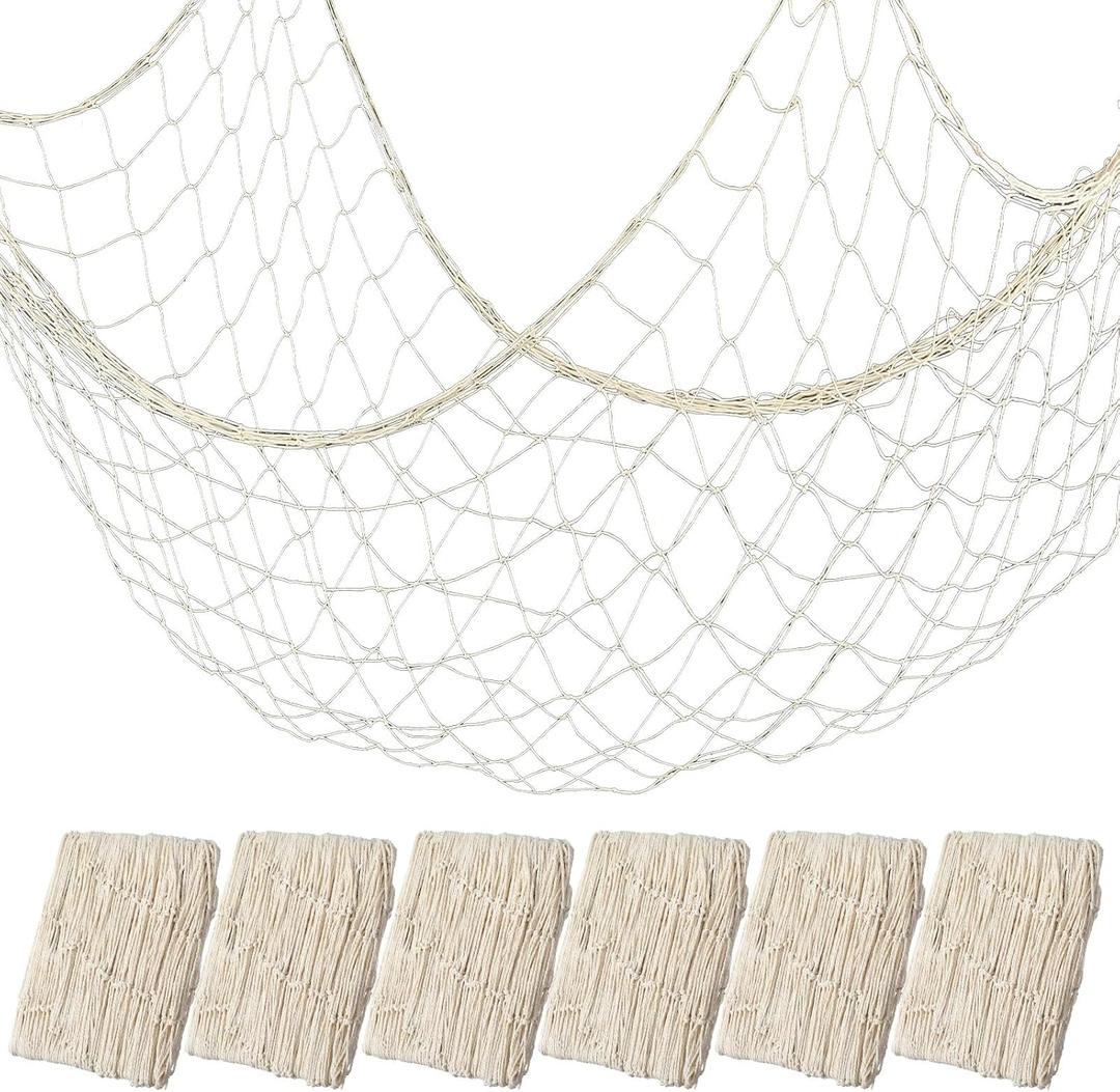 6Pcs fish net decorations Natural fishing net decor scallop beach Party Decoration Luau Tropical Nautical Beach Table Cover ocean Theme Decor for Party Home Bedroom Wall Hanging Nets