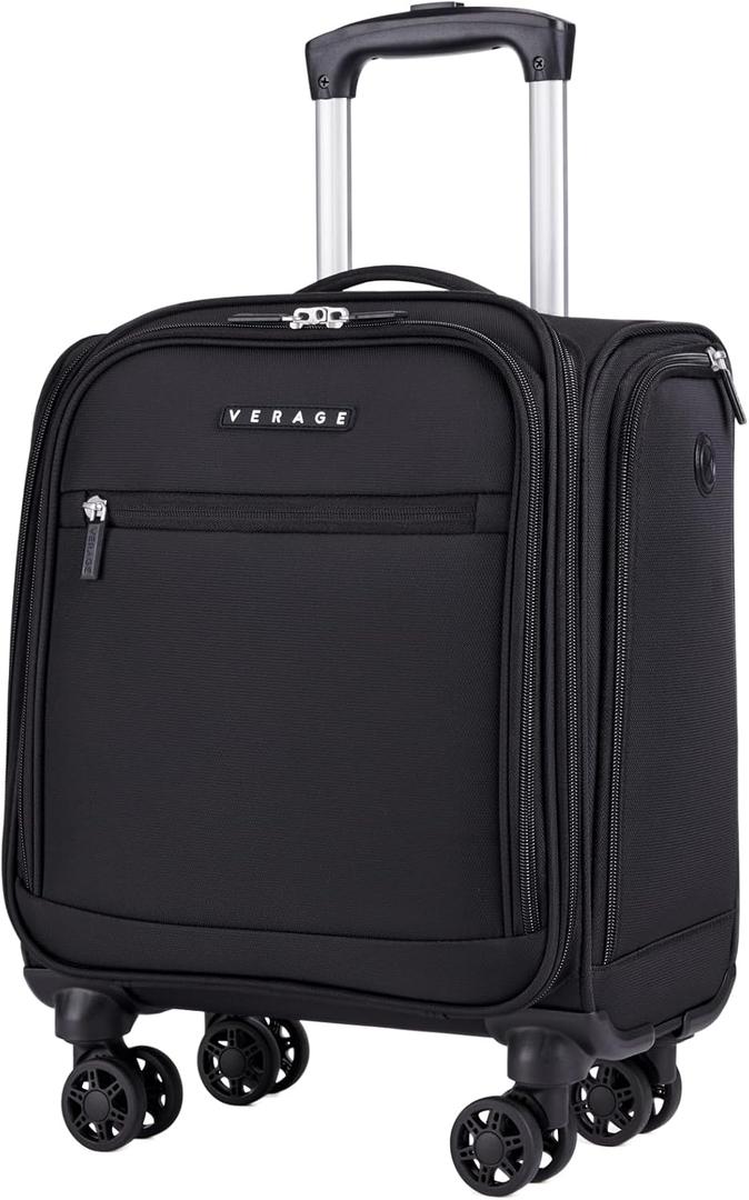 Verage Underseat Carry On Luggage with Wheels, 14.5-Inch Spinner Small Suitcase, Softside Lightweight Travel Bag for Men and Women, Airplane Carry On Bag, Black
