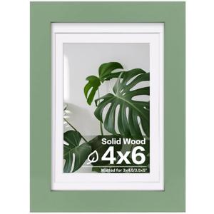Egofine 4x6 Picture Frame Made of Solid Wood with Plexiglass, Display Pictures 3x4.5 and 3.5x5 with Mat or 4x6 Without Mat for Tabletop and Wall Mounting, Green