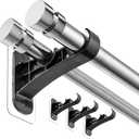 ANDGOO Double Curtain Rod Bracket, No Drilling, Renter Friendly Adhesive Curtain Rod Holders, Double Rod Curtain Hooks, Heavy Duty Curtain Hangers for Apartment Living Room Bedroom (4 PCS, Black)