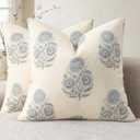YCOLL Vintage Floral Print Pillow Covers 22x22 Set of 2 Patterned Accent Decorative Cushion Covers Modern Farmhouse Throw Pillow Covers for Sofa Couch Chair Bed Living Room Home Decor, Light Blue