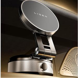 LISEN Portable Vacuum Magnetic Phone Holder Stand, Electric Vacuum Suction Phone Holder for MagSafe, Suction Cup Phone Mount Foldable for iPhone 16e/16/15/14/13/12 Pro/Pro Max (silver)