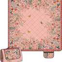 80"x80"Cute Pink Picnic Blanket Waterproof Extra Large Outdoor SandProof ,3-Layer Fabric Beach Picnic Mat Washable Foldable & Portable for Family Camping, Park, Travel, Grass Lawn-Boho Pink Floral