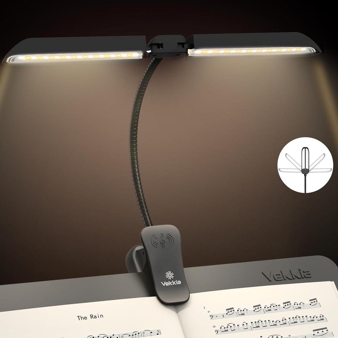 Vekkia 64 Led Rechargeable Music Stand Light - Folding Clip On Piano Lamp, Portable Professional with 5 Brightness3 Color Temperatures for Grand Piano and Book Reading