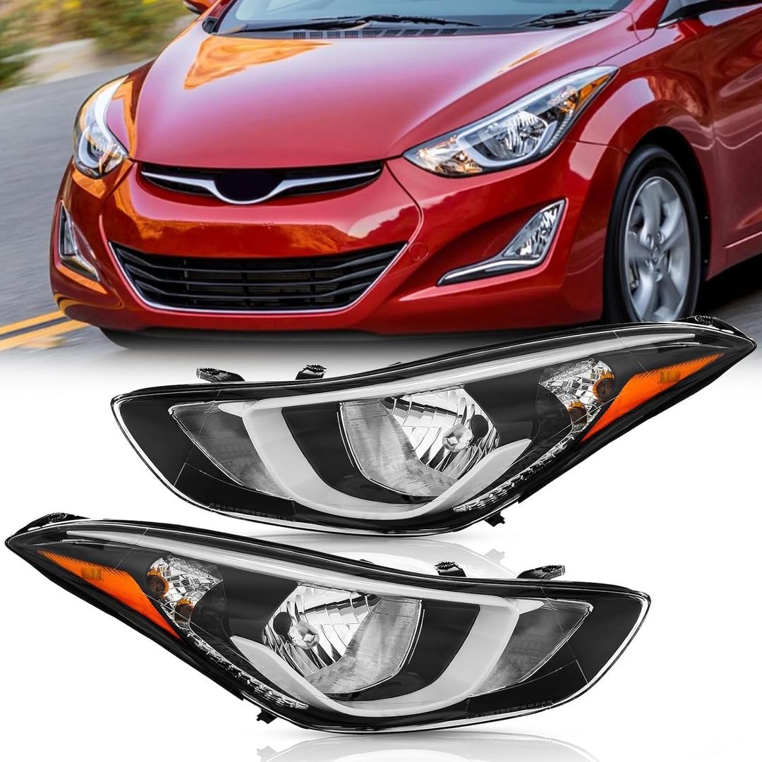 TODO Headlights Assembly Compatible with 2014 2015 2016 Hyundai Elantra, USA-BUILT Head Light Replacement with Bulbs, 921013Y500 921023Y500 Passenger & Driver Side Pair