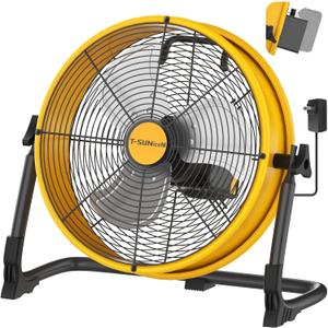 12" Battery Operated Floor Fan Compatible with Dewalt 20V Max Battery, Portable Fan with AC Adapter and USB Output, Metal Industrial High Velocity, Stepless Speed Cordless Fan for Jobsite Garage
