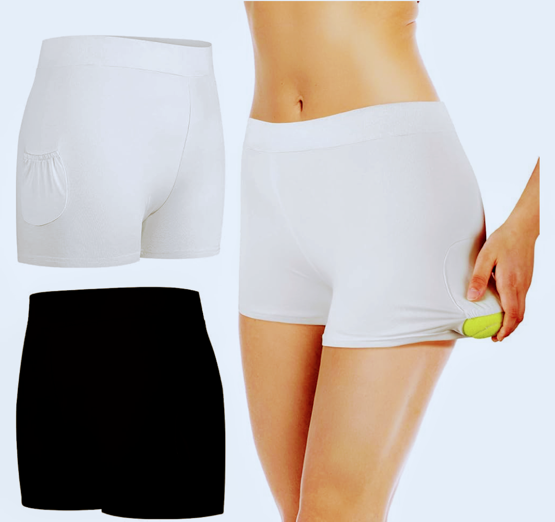 2 Pieces Tennis Under Shorts with Ball Pockets Yoga Workout Women's Shorts Black White for Women Tummy Under M