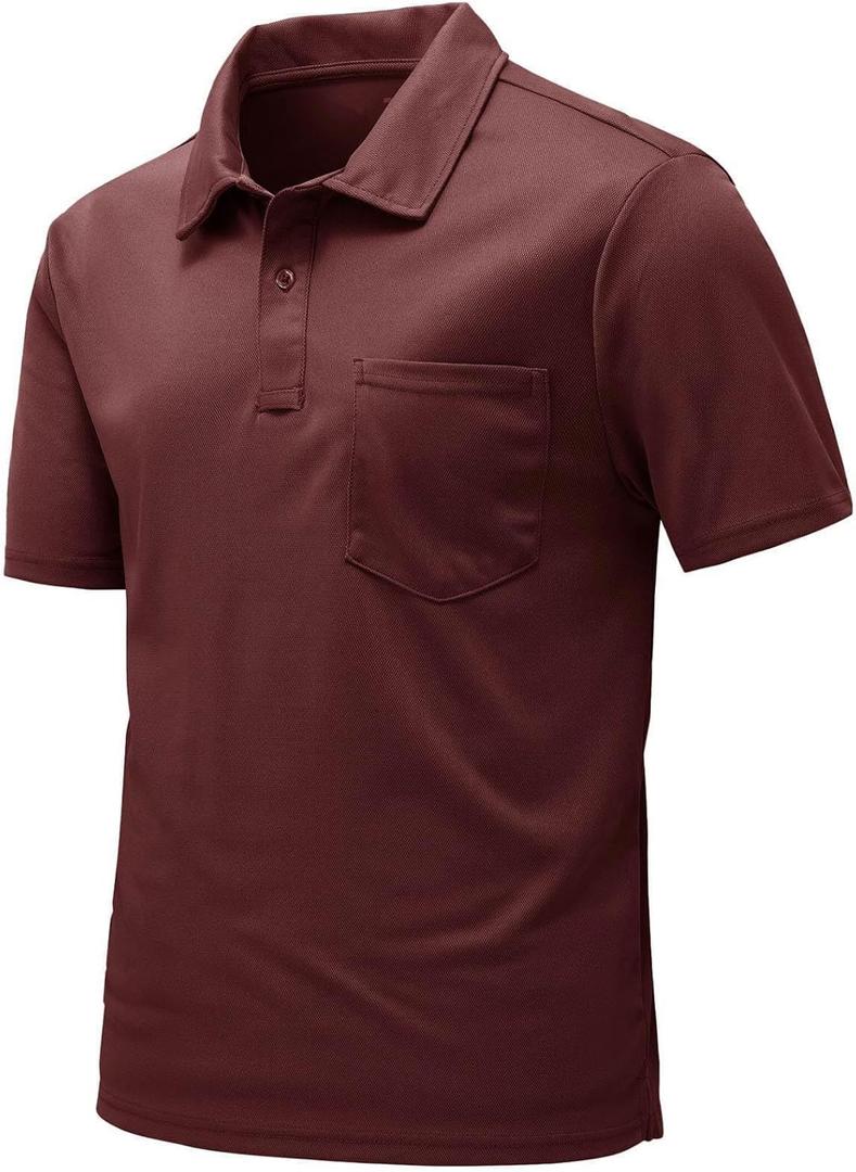 Rdruko Men's Polo Shirts Short Sleeve Quick Dry Outdoor Golf Sports Shirts with Pocket (4X-Large, Wine Red)