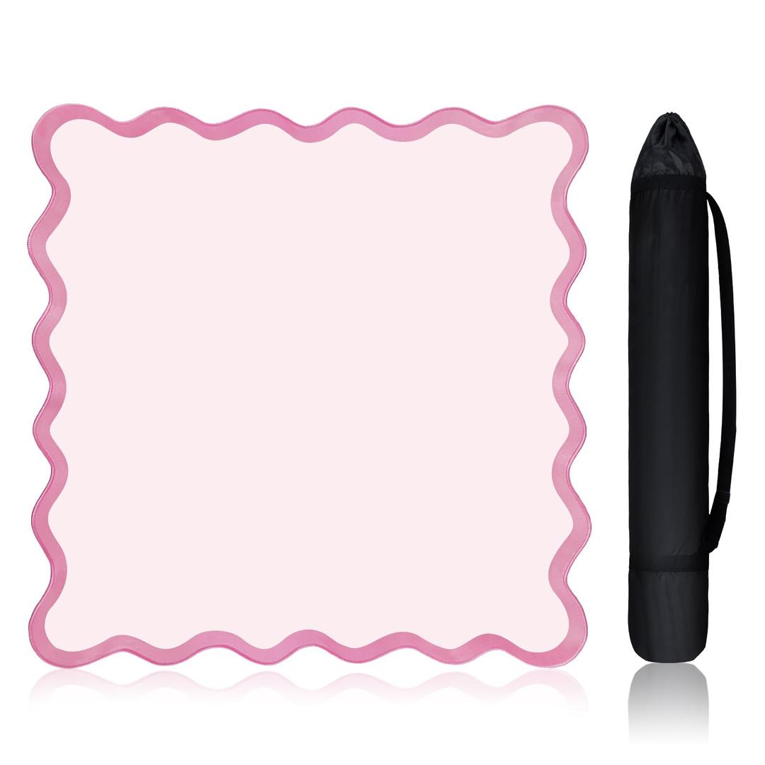 VioraWhite 21" Mini Majiong Mat for Travel Set Cute Scalloped Small Anti Slip Noise Reduction Mahjong Accessories Gifts Domino & Tile Game Table Mat (Pink)