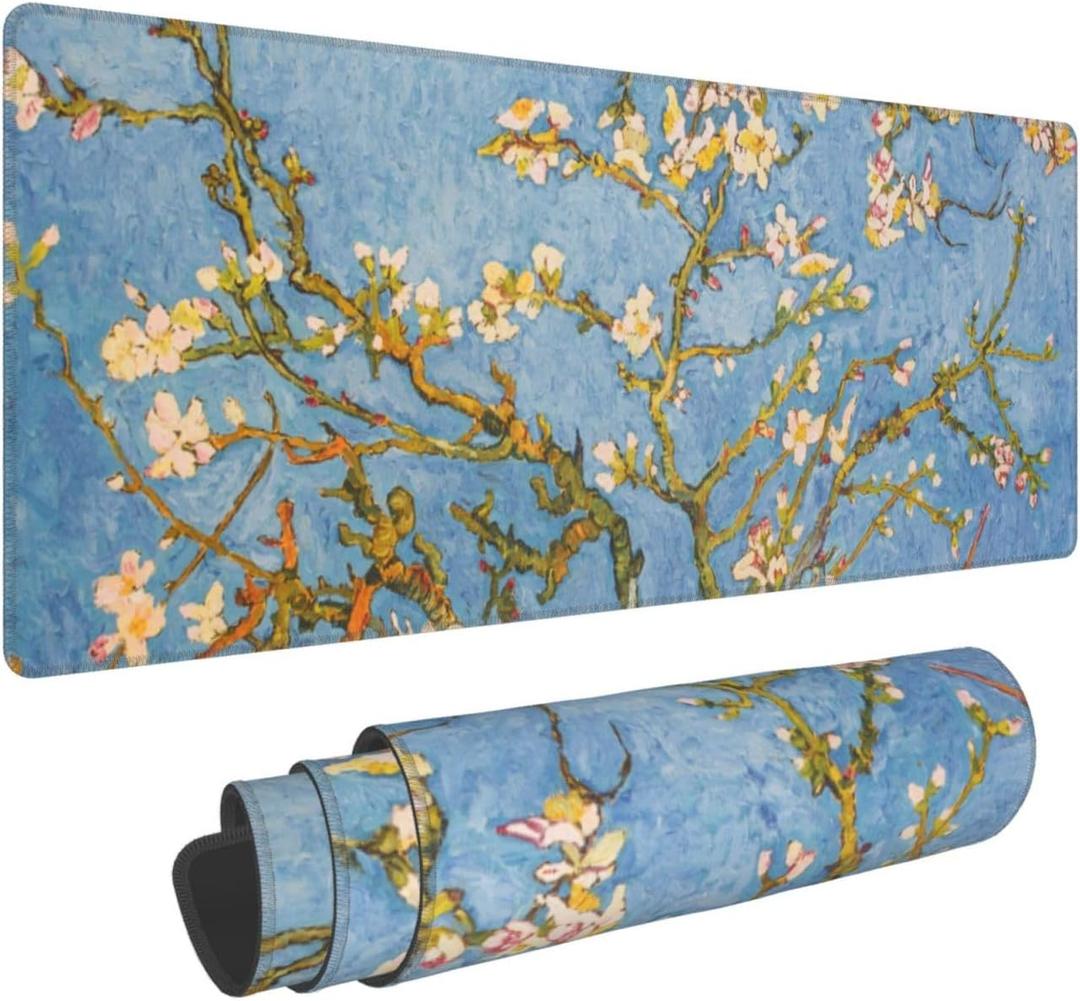 Extended Gaming Mouse Pad with Stitched Edges, Almond Blossom Tree Van Gogh Large Mousepad Long XXL Keyboard and Mouse Pad Desk Mat for Gaming Office & Home