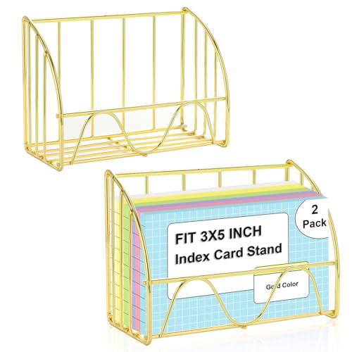 SHIQIKEJIPTY 2 PCS Index Card Display Stand 3x5 Inch Business Card Stand Gold Metal Index Card Holder Greeting Cards Holders Capacity 200 Sheets Business Cards Organizer Desk Table Home Office (Gold)