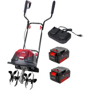 MZK 40V 12-inch Cordless Garden Tiller, 12In Width and 8.6In Depth Garden Rototiller,Battery Powered Garden Cultivator for Lawn/Gardening/Soil Cultivation(2 * 4.0Ah Battery&Charger Included),Orange