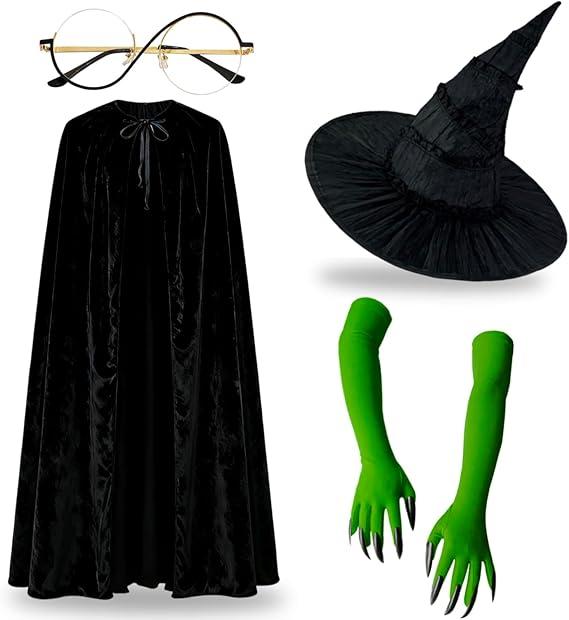 Witch Hat for Women,Black Witches Hats Halloween Costume Accessories for Adults Cosplay Party Set