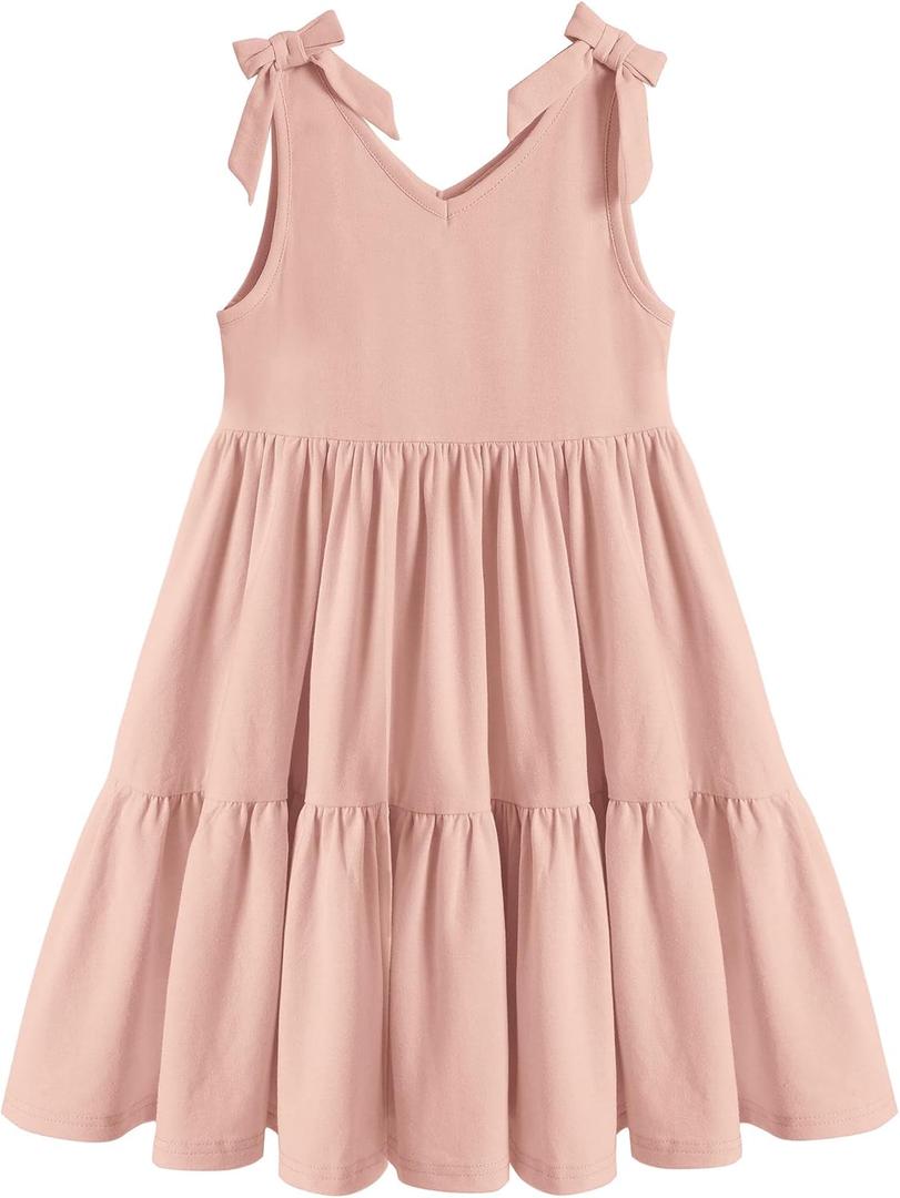 Arshiner Toddler Girl Summer Dress Little Girls Casual Beach Party Bowknot Sling Sundress with Pocket 1-7t (6-7 Years, Dusty Pink)