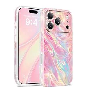 GVIEWIN for iPhone 17 Pro Case Compatible with MagSafe, [Full Camera Protection][Military-Grade Protection] Shockproof Protective Slim Magnetic Marble Phone Case for 17 Pro 6.3", 
Dreamy/ Pink